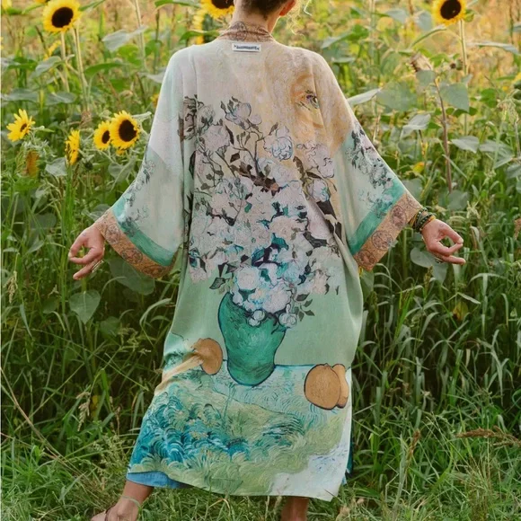 I Paint My Dream Van Gogh Opera Duster Kimono Robe - Picture 9 of 14